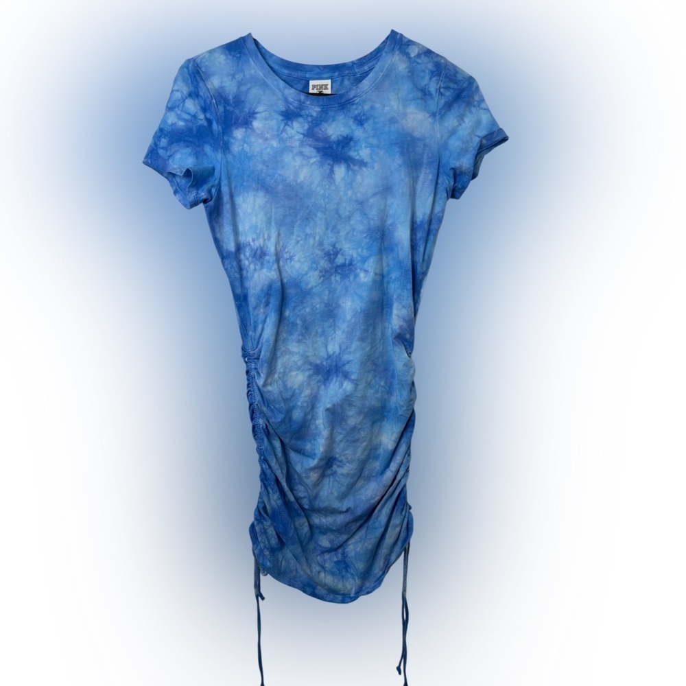 Victorias Secret PINK Ruched Side T-Shirt Dress Tie Dye Sky Blue